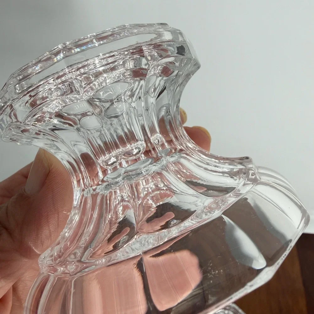 Crystal Candle Holders Pair Dual Taper & Pillar VTG 12-Sided Fluted Pedestal